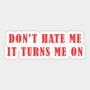 Don’t Hate Me It Turns Me On Funny Saying Sticker